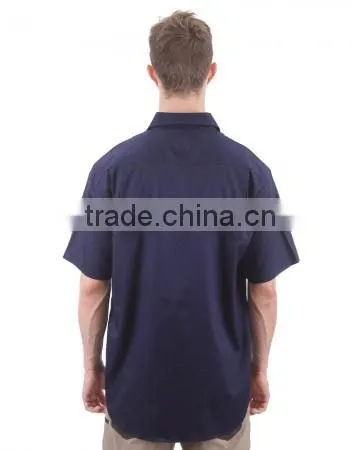 100% Cotton Preshrunk Drill Short Sleeve Navy Mens Work Shirts photo-4