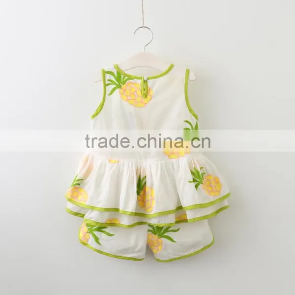 2017 Summer Girls Pineapple Embroidered Vest and Short Suit photo-2