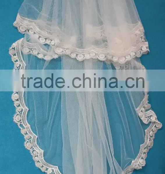 Cheapest Wedding Decoration Lace Embroideried Petal Taffeta Bridal Veil