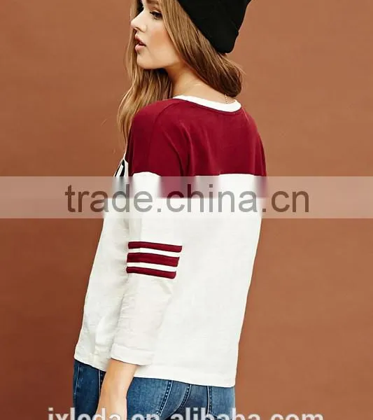 Custom Print Two Clolors Stitching 3/4 Sleeve Baseball t Shirt photo-2