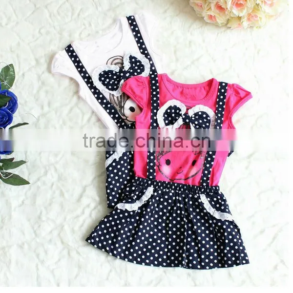 New Design Girls Kids Polka Dot Big Bowknot Little Girl Pattern Fake Two Piece Belt Dress Plus Size SV004092