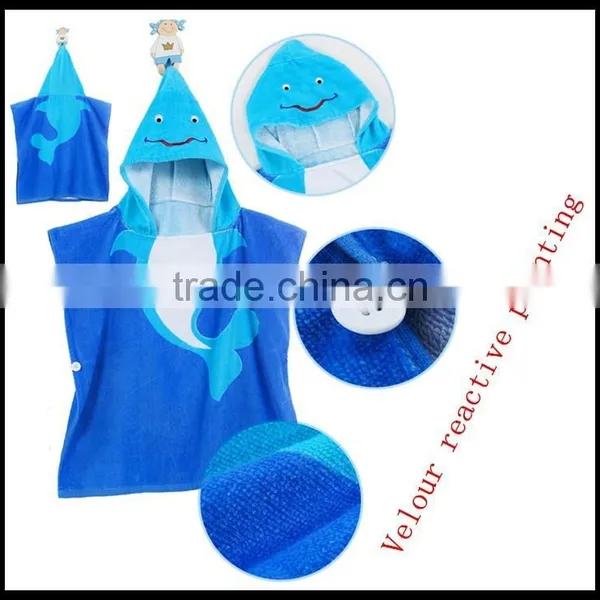 Cute 100 Cotton Reactive Printing Velour Toddler Hooded Towel photo-2