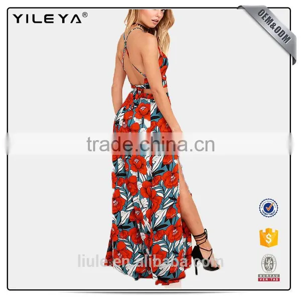 Hot Sale Beach Dress Floral Printed Two Piece Sexy Maxi Dress photo-2
