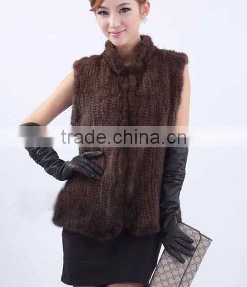 YR691 Knitted Real Mink Fur Black /brown Short Sleeve Vest photo-3