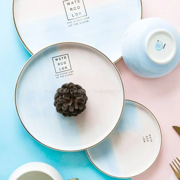 Wholesale Glazed Dinner Set Blue and White Ceramic Plate photo-2