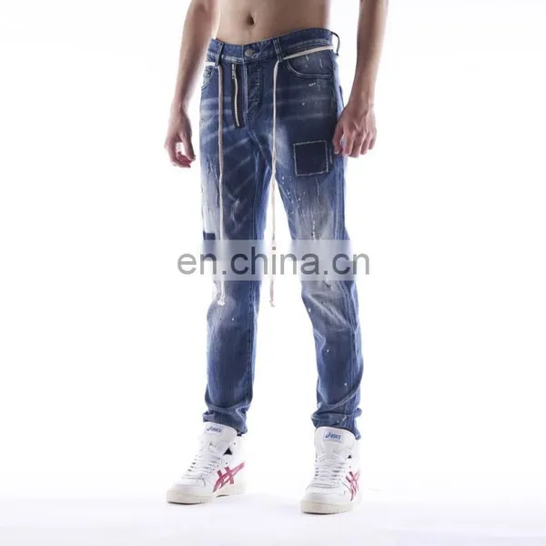 DiZNEW Stock Vintage Skinny Ripped Custom Blue Jeans photo-3