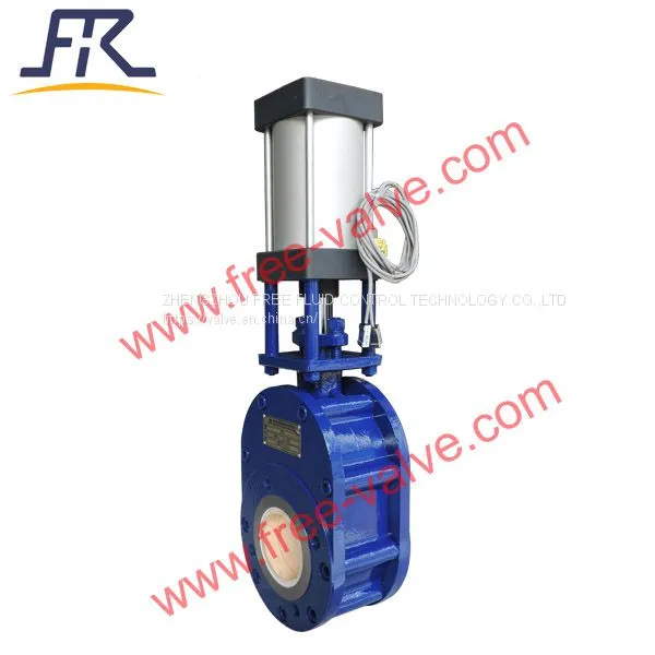 DN100 Pneumatic Resistant Ceramic Lined Double Disc Gate Valve For Dry Ash photo-3
