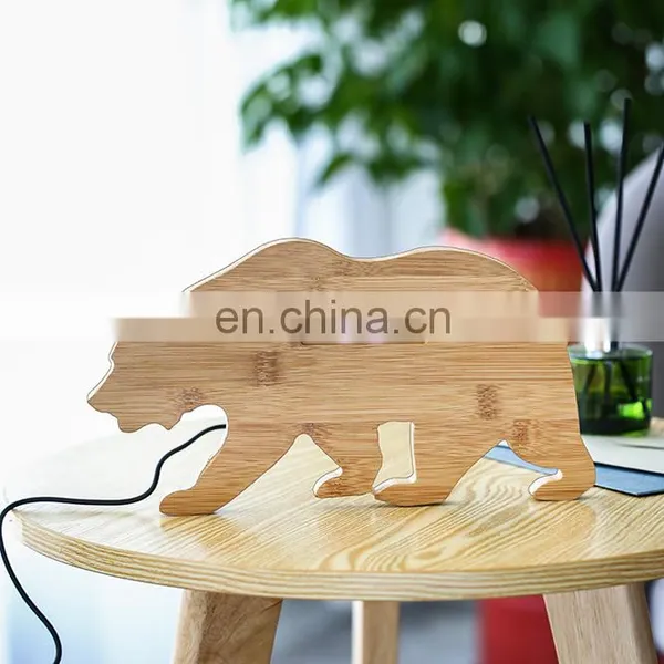 Creative Design Animal Bear Shaped Bedroom Desktop LCD Bamboo Digital Alarm Clock photo-2