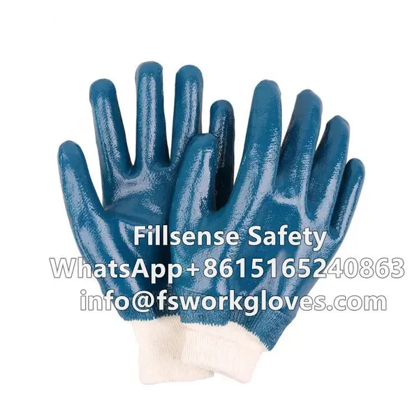 Heavy Duty Knit Wrist Cotton Jersey Liner Nitrile Fully/Half Coated Work Gloves photo-5