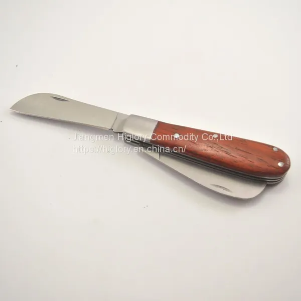 High Quality 3cr13 Steel Double Blade Cutting Garden Knife Pocket Folding Grafting Knife With Wood Handle photo-4