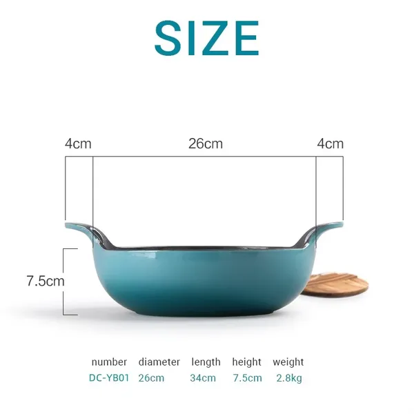 Hot Selling Chinese Large Round Wok Cookware 26cm Blue Enameled Cast Iron Food Warmer Casseroles Non Stick Stewpot With Lid photo-2
