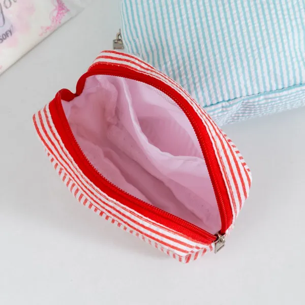 Grosshandel von Blasengaze-Make-up-Beutel, Reisetasche, Damenbindenbeutel, gestreifter Aufbewahrungsbeutel photo-4
