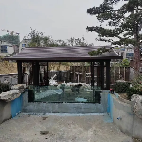 Chinese Style Aluminum Pavilion With Traditional Roof & Lattice Screens, Outdoor Garden Gazebo for Villa & Landscape