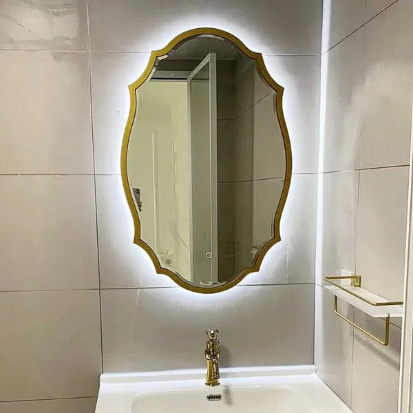 Ornate Gold Framed LED Smart Bathroom Mirror With Anti-Fog Function, Decorative Backlit Wall Mirror photo-3