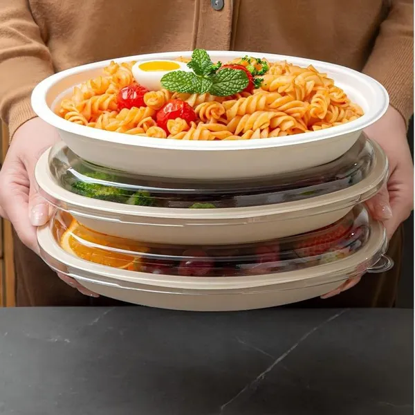 100% Compostable Bagasse Round Plate 6-12 Inch, Molded Pulp Tray, Oil-Proof Waterproof, Mill Test Report, Microwave Safe photo-2