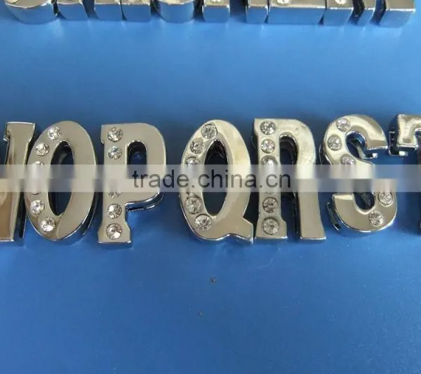 Produce Wholesale Zinc Alloy Half Side Diamonds DIY 18mm Rhinestone Alphabet Slide Bracelets Letters photo-5