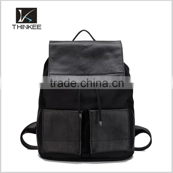 Women Leather Backpack Custom Fashion Design Black Oxford and Calfskin Leather Backpacks photo-2