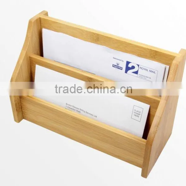 Desktop Envelope Holder Paper Rack Bamboo 3 Step Shelf Organiser photo-2