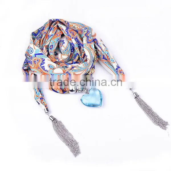 2016 New Products Color Silver Tone Heart Pendant Scarf Necklace photo-5