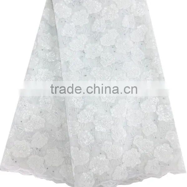 Polyester Dubai French Flower Sequins Embroidery Lace Fabric Wholesale photo-5