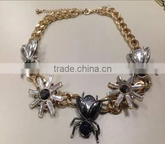 2014Hot Saling Short Coarse Chain Necklace With AB Acrylic Flower