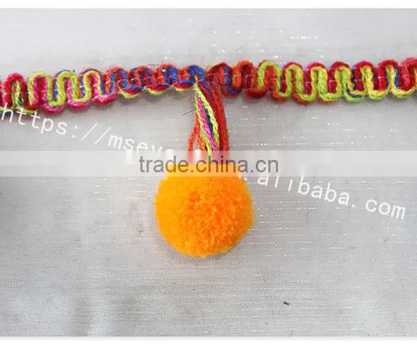 Fashional Design 5cm Width Corchet Cotton Rainbow Pom Pom for Garment photo-2