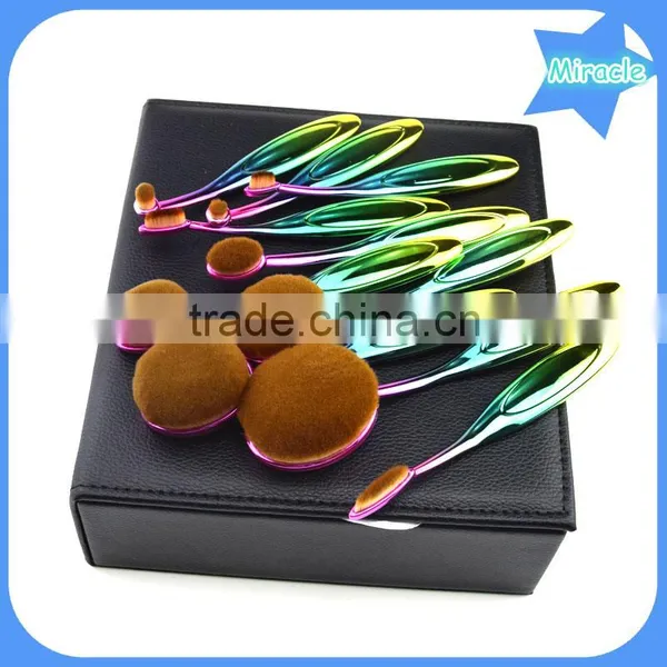 2016 Hot 10pcs Rainbow Color Privalte Label Oval Multi-purpose Makeup Brush With Make up Brush Box photo-4