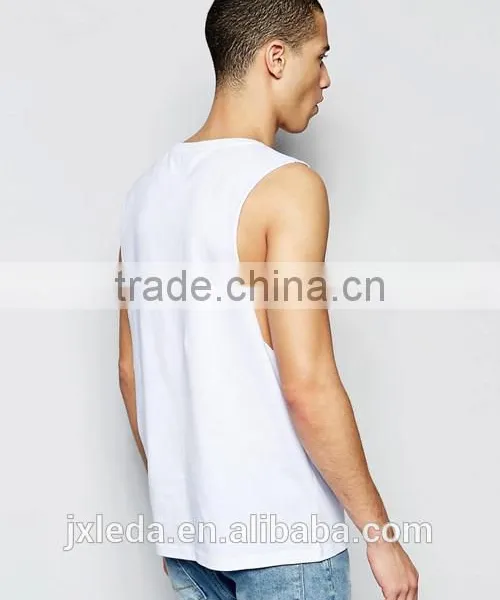 Wholesale Sleeveless Scoop Neck Dropped Armhole Plain T-shirt, Men Summer White Tank Top Custom photo-2