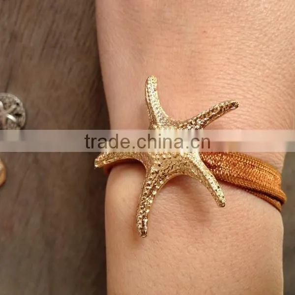 High Quality Gold Starfish Charm Elastic Fabric Knot Bracelet Ribbon Hair Ties Ponytail Holder Knotted Hair Ties Yoga Hair Ties photo-4