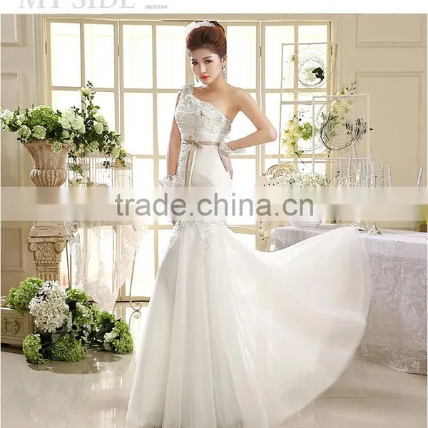 Sexy One Shoulder Long Length Back Open Evening Dress Fishtail Wedding Dress photo-2