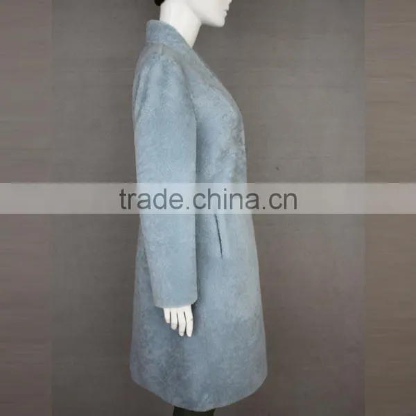 Myfur Light Blue Genuine Sheep Shearing Fur Overcoat Women Winter Coat photo-2