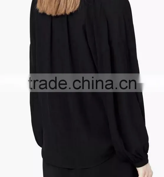 Runwaylover EY2356B Hot Sale 2017 Ladies Elegant Stand Collar Loose Blouse photo-4