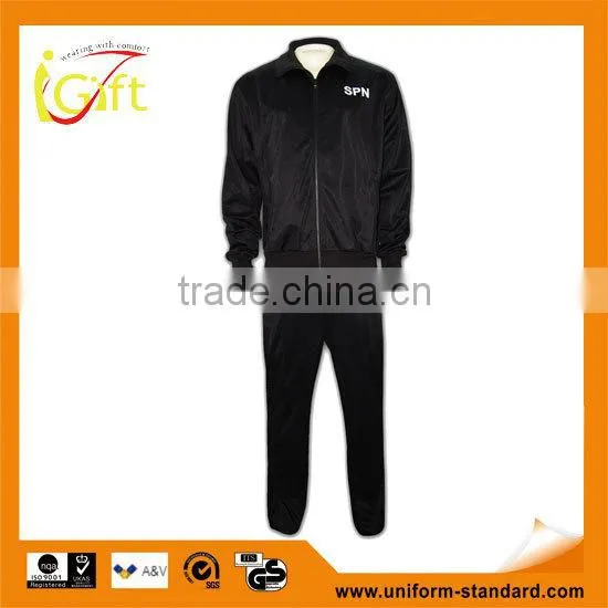 Custom Polyester Fashionable Black Hot Man Tracksuit Set (W066)