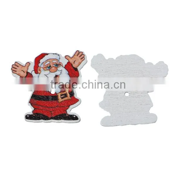 Wood Sewing Buttons Scrapbooking 2 Holes Christmas Santa Claus White & Red photo-3