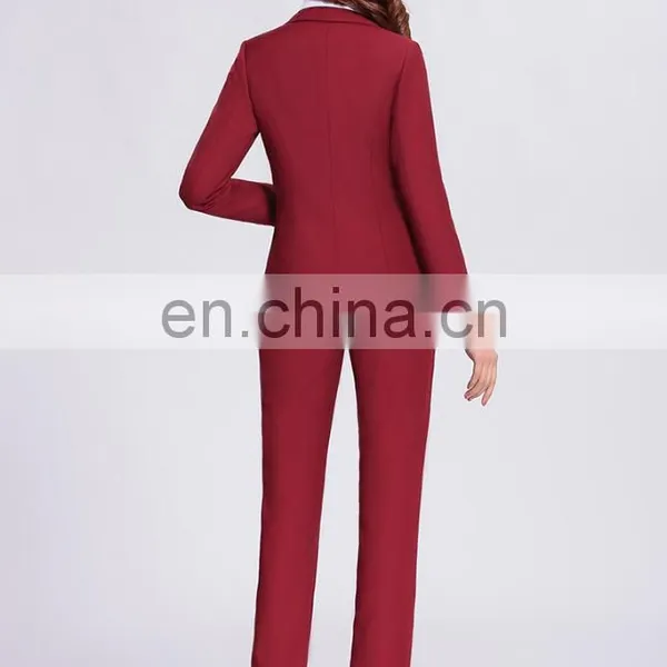Wine Elegant Women Pant Suits Lady Business Top Blouser Suit photo-3