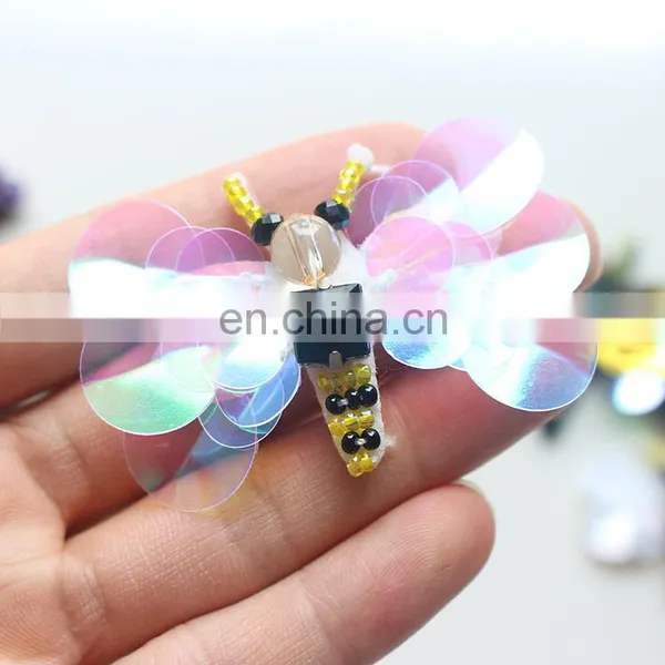 Fashion Custom Handmade Sequin Bee Dragonfly Beaded Patches for Dress photo-5