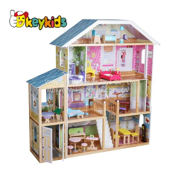 2019 Top Sale Children Miniature Furniture Toys Wooden Dollhouse With Sounds W06A365 photo-5