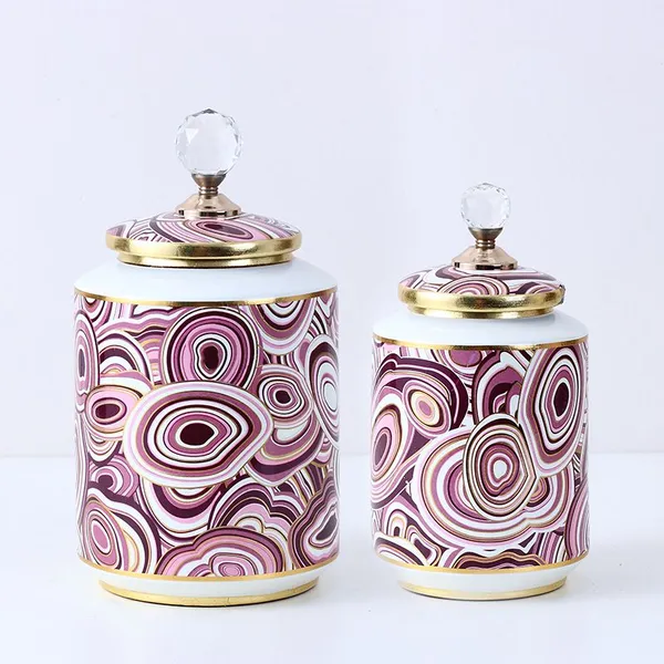 European Simple Style Purple Wave Pattern Ceramic Flower Vases With Lid For Home Decoration photo-2