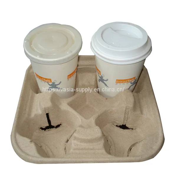 Pulp Fiber Drink Carrier Tray Biodegradable 4 Cup Container Compostable Stackable Ecofriendly Carry Holder for Hot and Cold Drinks