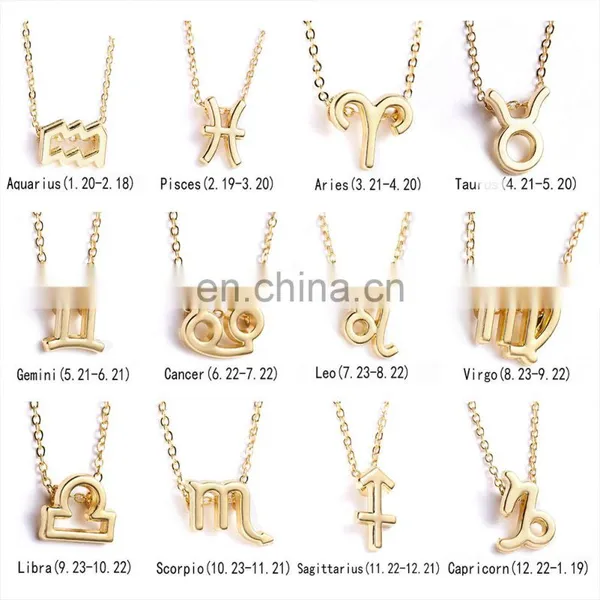 Female Elegant 12 Constellation, Zodiac Sign Necklace Pendants Charm Gold Chain Choker Astrology Necklaces/ photo-2