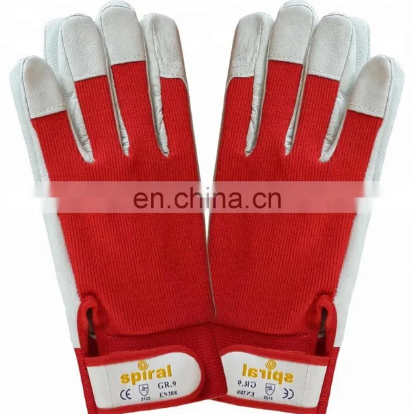 Red Cotton Back Yellow Cow Grain Leather Work Gloves Factory photo-4