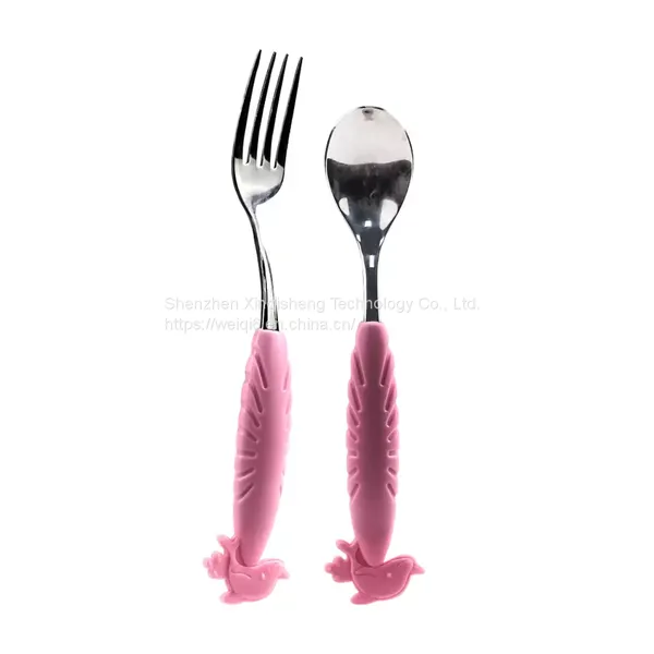 Baby Food Stainless Steel Tableware Training Fork Soup Rice Spoon Silicone Baby Spoon Fork photo-2