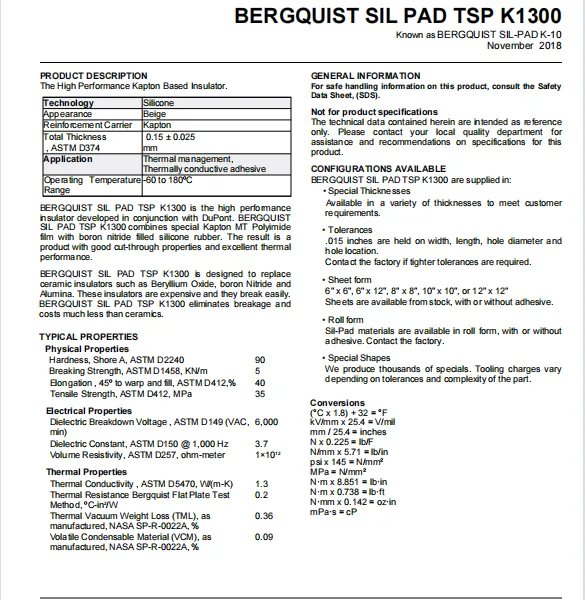 BERGQUIST SPK10AC SIL PAD K-10 AC SIL PAD TSP K1300 photo-4