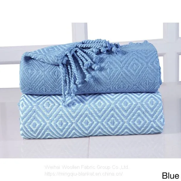 Woven Cellular Herringbone Pure Cotton Throw Blanket photo-4