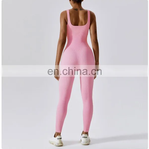 Good Quality Ribbed Seamless One Piece Jumpsuit Ladies Compression Slim Dance Gym Yoga Workout Bodysuit Women Sexy U Back Bra photo-4