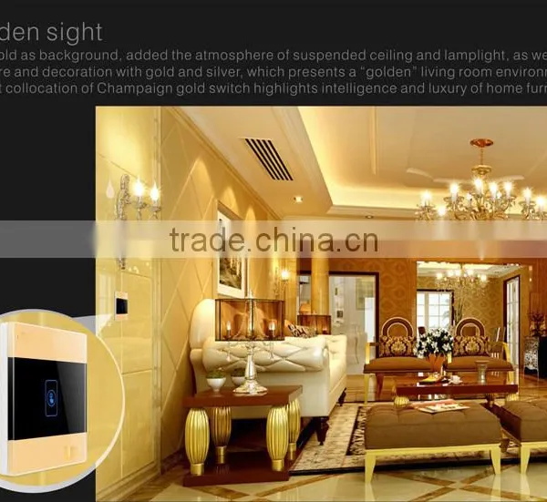Gold 1Gang Crystal Glass Panel Touch Smart Home Wall Switch photo-3