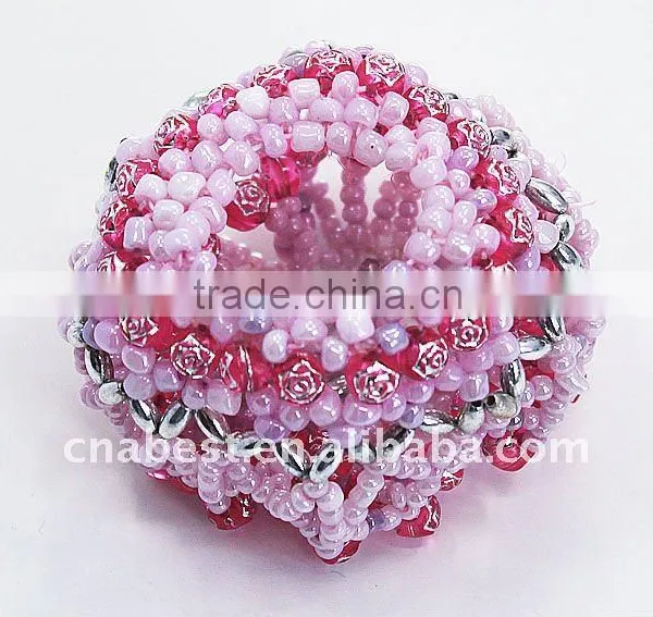 Fashion Scrunchies With Lt.rose and Red Beads,hairband