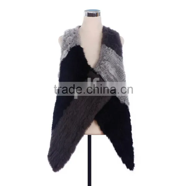 QD30435 Hot Sale Women's Knitted Real Rabbit Fur Vest