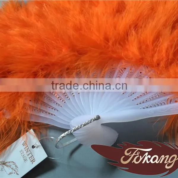 Orange Big Turkey Feather Marabou Hand Fan For Party Dance Decoration photo-4