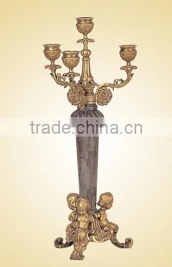An Imitation Antique Gilt Brass Simple Candle Holders With Marble DecorationJGLT-40